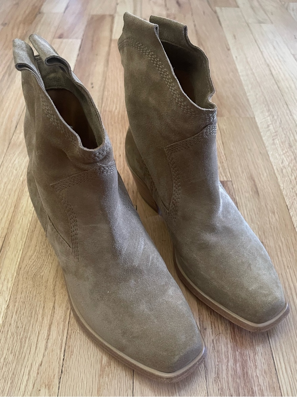 Pedro Garcia Arkansas Women’s Suede Pull-On Western Ankle Boots in Taupe